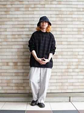 「BALLAST ARK（バラストアーク）のアイテム（スラックス）」を使った、ARKnets STAFFさん（メンズ・171cm）の春コーディネート