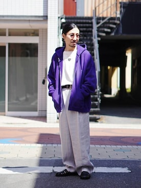 「DAIRIKU」｜「アイテム（スラックス）」を使った、ARKnets STAFFさん（メンズ・165cm）の春コーディネート