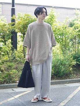 「ARKnets」｜「アイテム（スラックス）」を使った、ARKnets STAFFさん（メンズ・174cm）の夏コーディネート