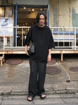 「BALLAST ARK（バラストアーク）のアイテム（スラックス）」を使った、ARKnets STAFFさん（メンズ・178cm）の夏コーディネート