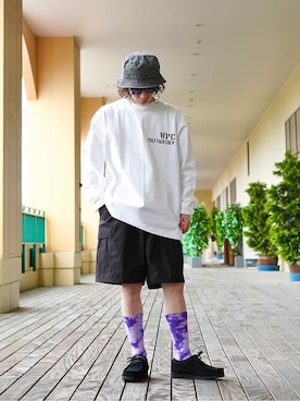 「WP（ダブリューピー）のアイテム（トップス）」を使った、ARKnets STAFFさん（メンズ・168cm）の夏コーディネート