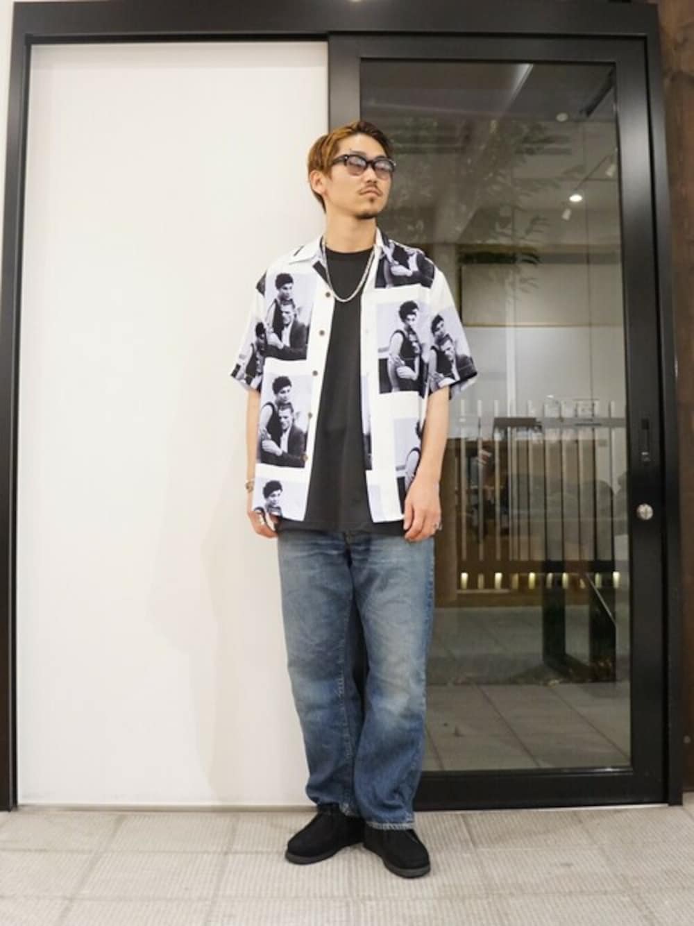 「デニム、デニムパンツ、デニムコーデ、フラッグスポーツ、FLAG SPORT、アークネッツ、ARKnets」｜「FLAG SPORTのFLAG SPORT / フラッグスポーツ(WAREHOUSE / ウェアハウス)：LOT. FS006：FS006[STD]（デニムパンツ、ブルー系）」を使った、ARKnets STAFFさん（メンズ・175cm）の夏コーディネートの1枚目の写真