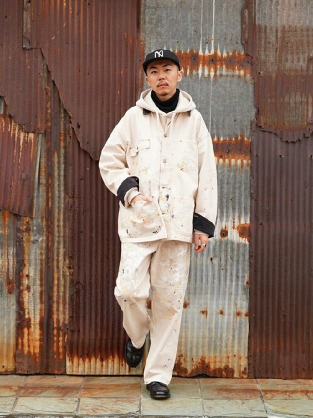 「セットアップ、orslow、ALDEN、COMESANDGOES、PORT BY ARK、REMI RELIEF NAVY LABEL」｜「orSlowのOrslow / オアスロウ：【ONLY ARK】別注 LOOSE FIT OXFORD COVERALL：ONLYARK-0-1021[STD]（ブルゾン、ホワイト系）」を使った、ARKnets STAFFさん（メンズ・178cm）の冬コーディネートの1枚目の写真