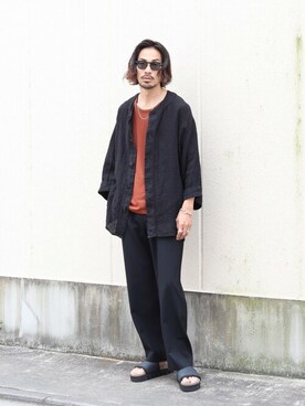 「ポートバイアーク」｜「アイテム（スラックス）」を使った、ARKnets STAFFさん（メンズ・175cm）の夏コーディネート