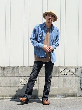 「長袖シャツ」｜「アイテム（ジャケット/アウター）」を使った、ARKnets STAFFさん（メンズ・175cm）の夏コーディネート
