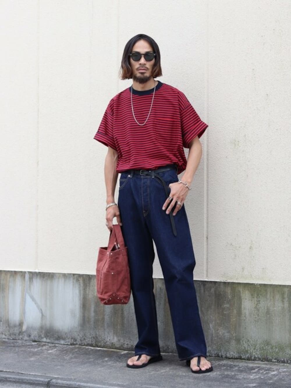 「foot the coacher、marka、wewill、LAVER、JULIUS TART OPTICAL、BALLAST ARK、THE LETTERING」｜「BALLAST ARKのBALLAST ARK / バラストアーク：BORDER S/S POCKET TEE：BA07-T004[AST]（Tシャツ/カットソー、レッド系）」を使った、ARKnets STAFFさん（メンズ・175cm）の秋コーディネートの1枚目の写真