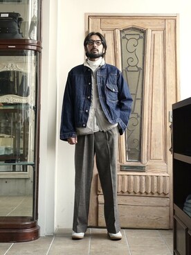 「ポートバイアーク」｜「アイテム（スラックス）」を使った、ARKnets STAFFさん（メンズ・174cm）の秋コーディネート