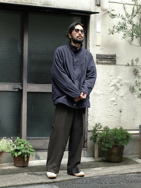 「ポートバイアーク」｜「アイテム（スラックス）」を使った、ARKnets STAFFさん（メンズ・174cm）の秋コーディネート