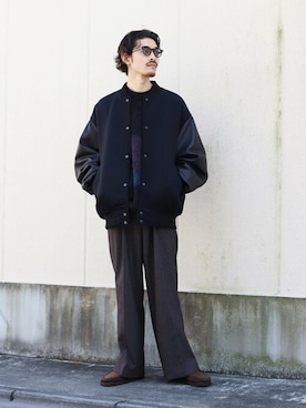 「ポートバイアーク」｜「アイテム（スラックス）」を使った、ARKnets STAFFさん（メンズ・173cm）の秋コーディネート