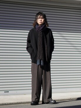 「ポートバイアーク」｜「アイテム（スラックス）」を使った、ARKnets STAFFさん（メンズ・169cm）の冬コーディネート