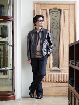 「ポートバイアーク」｜「アイテム（スラックス）」を使った、ARKnets STAFFさん（メンズ・175cm）の春コーディネート