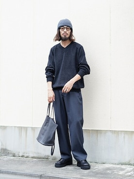 「ポートバイアーク」｜「アイテム（スラックス）」を使った、ARKnets STAFFさん（メンズ・175cm）の秋コーディネート