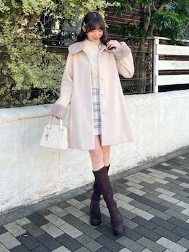 「アイテム（その他アウター、ピンク系）」を使った、hisaneさん（レディース・165cm）の秋コーディネート