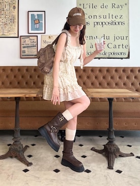 「アイテム（帽子、ブラウン系）」を使った、hisaneさん（レディース・165cm）の春コーディネート