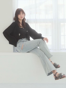 「MAJESTIC LEGON（マジェスティックレゴン）のシアーフリルサンダル（サンダル、グレー系）」を使った、hisaneさん（メンズ・165cm）の夏コーディネート