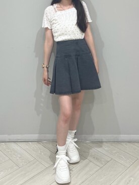 「アイテム（デニムスカート、グレー系）」を使った、マイカさん（レディース・153cm）の夏コーディネート