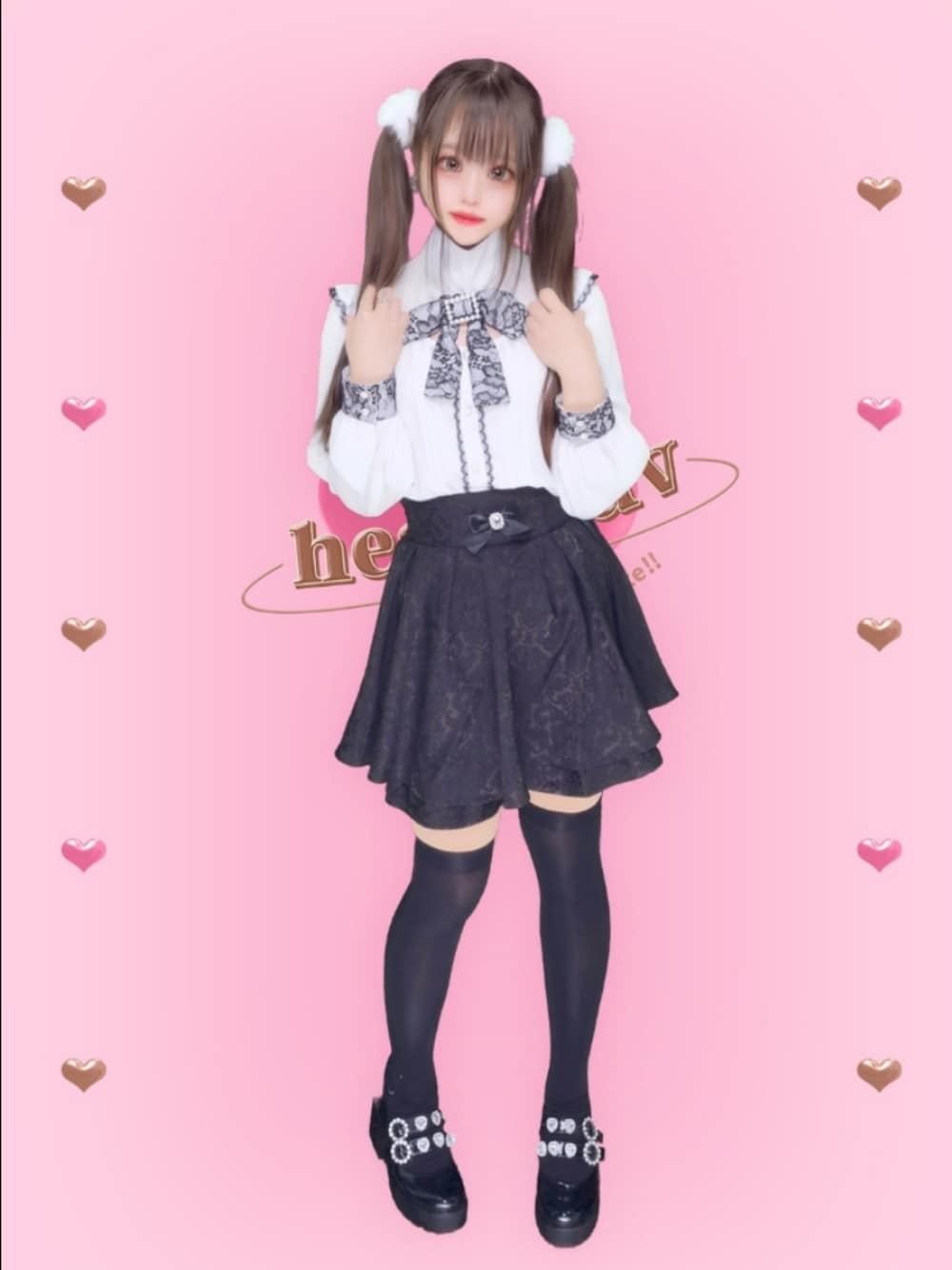 「春めき満開コーデ、量産型、地雷、ジャガード、デートコーデ」｜「Ank Rougeのデコルテあきタックブラウス（シャツ/ブラウス、ホワイト系）」を使った、ねむりさん（レディース・155cm）の春コーディネートの1枚目の写真