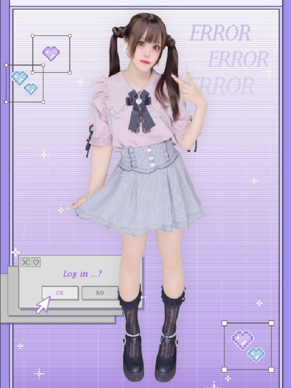 「お出かけコーデ、フリル、量産型、地雷、ガーリー、ツインテール、ミニスカート」｜「ROJITAのBIGレース衿袖リボンブラウス（シャツ/ブラウス、ピンク系）」を使った、ねむりさん（レディース・155cm）の夏コーディネートの1枚目の写真