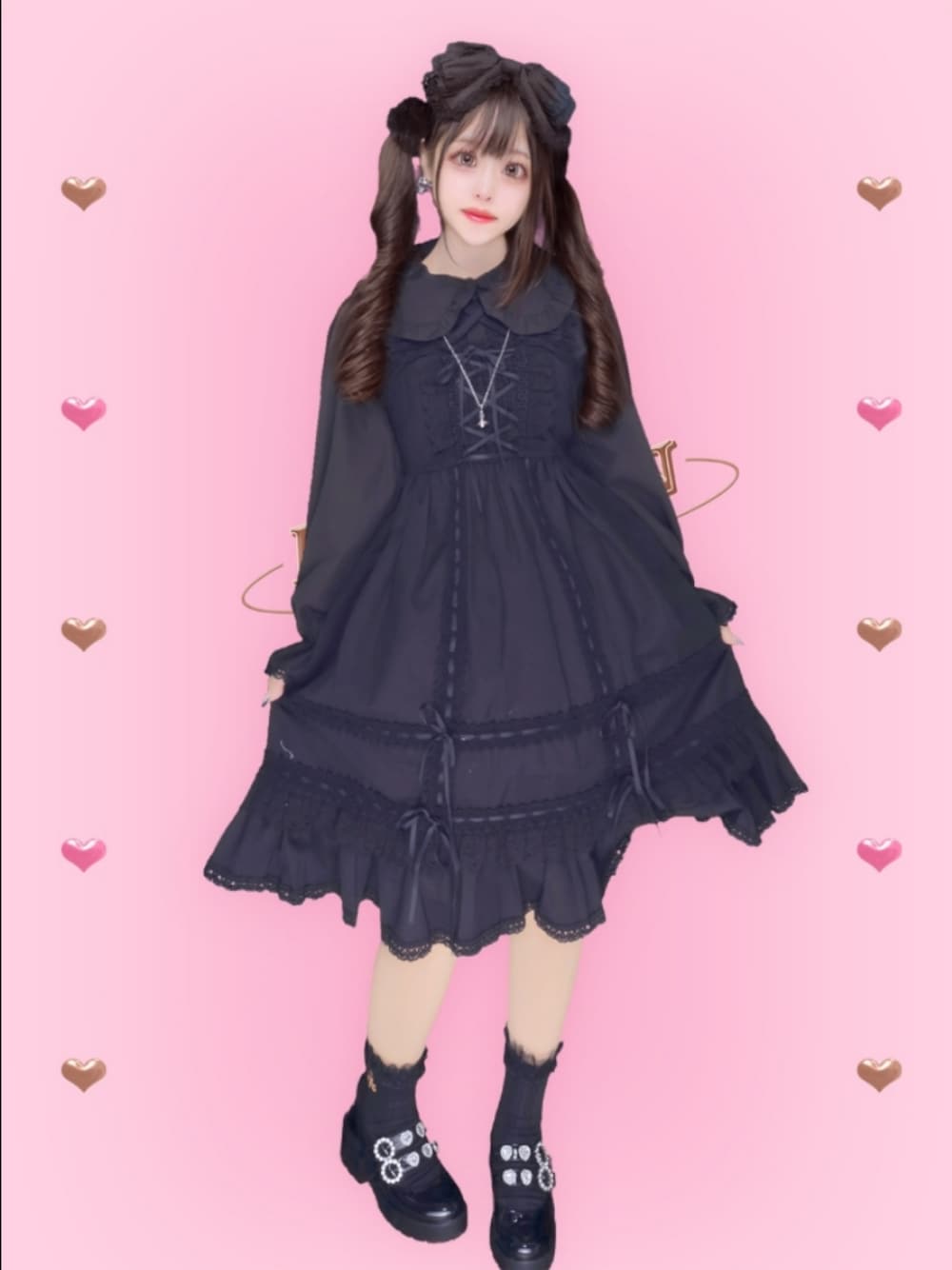 「今日のコーデ、ワントーンコーデ、ロリィタ、ロリータ、BABY, THE STARS SHINE BRIGHT、黒、黒ロリ」｜「BABY,THE STARS SHINE BRIGHTのアイテム（ジャンパースカート、ブラック系）」を使った、ねむりさん（レディース・155cm）の春コーディネートの1枚目の写真