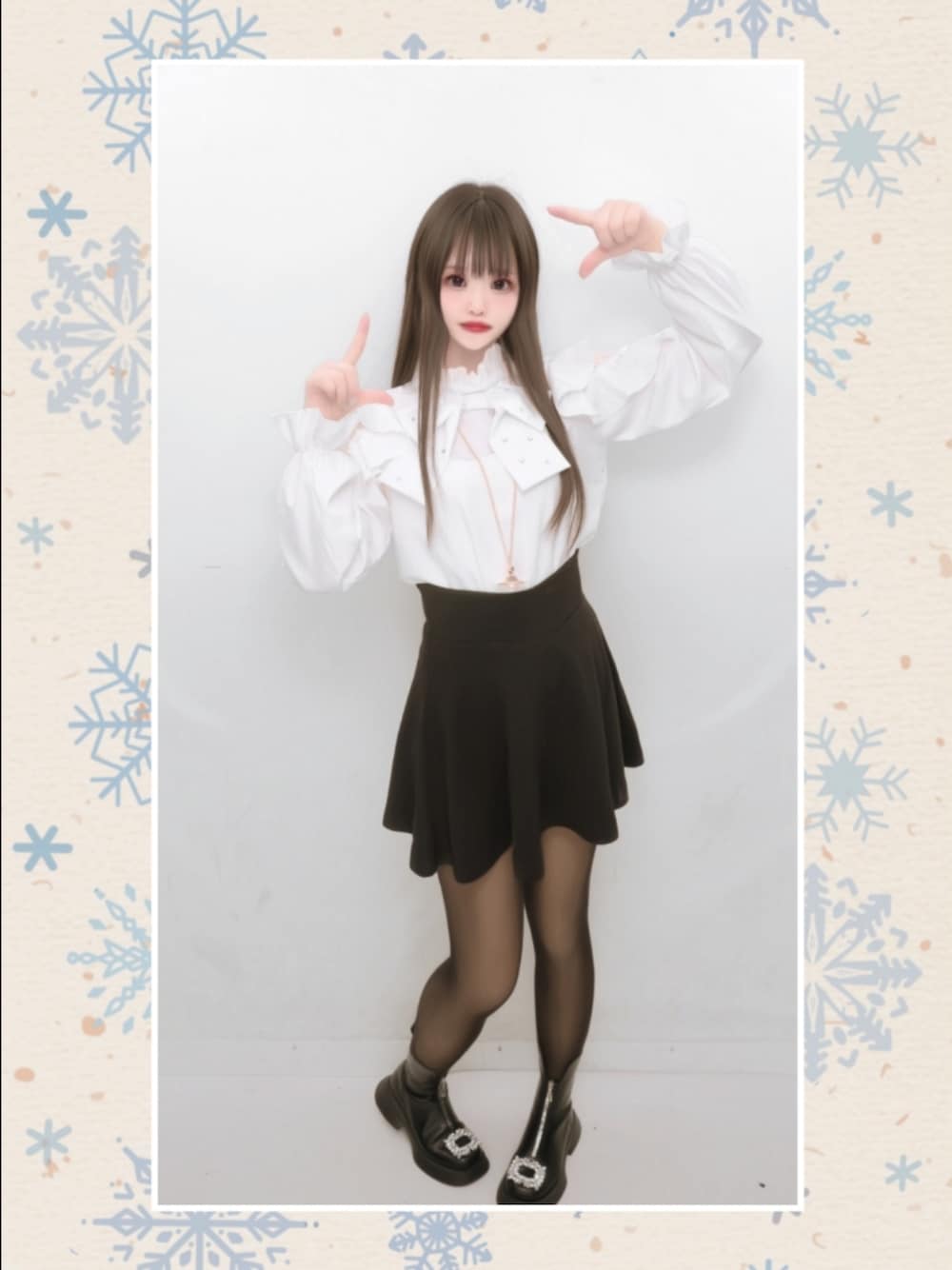 「デートコーデ、デート、プチプラ、大人かわいい、ガーリー、量産型、地雷、モノトーンに差し色、モノトーン、高見え」｜「SHEINのアイテム（スカート、ブラック系）」を使った、ねむりさん（レディース・155cm）の冬コーディネートの1枚目の写真