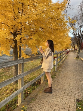 「アイテム（ダウンベスト、その他）」を使った、はるさん（レディース・161cm）の秋コーディネート