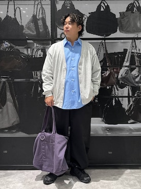 「LAKOLE（ラコレ）のキャンバストートバック / 1057562（トートバッグ、パープル系）」を使った、Mikiyaさん（メンズ・168cm）の秋コーディネート