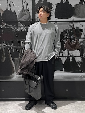 「LAKOLE（ラコレ）のSOFTレイヤードロンT / 1048962（Tシャツ/カットソー、グレー系）」を使った、Mikiyaさん（メンズ・168cm）の秋コーディネート