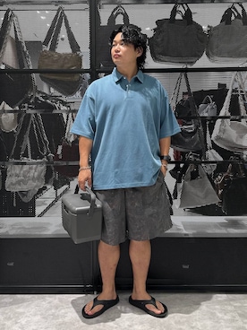 「LAKOLE（ラコレ）のフェードダンボールポロ / 1044769（ポロシャツ、グリーン系）」を使った、Mikiyaさん（メンズ・168cm）の夏コーディネート