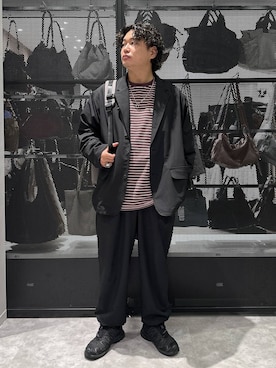 「LAKOLE（ラコレ）のSOFTベーシックロンT / 1048960（Tシャツ/カットソー、レッド系）」を使った、Mikiyaさん（メンズ・168cm）の秋コーディネート