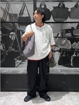 「アイテム（エコバッグ/サブバッグ、グレー系）」を使った、Mikiyaさん（メンズ・168cm）の夏コーディネート