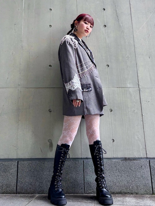 セール】ストレッチレースアップロングブーツ 厚底 靴 冬服（ブーツ