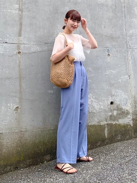 「Honeys（ハニーズ）のアイテム（スラックス）」を使った、みさきさん（レディース・162cm）の夏コーディネート