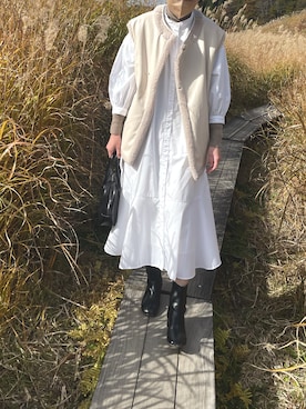「オールホワイト」｜「アイテム（シャツワンピース）」を使った、ｒｙｏさん（レディース・166cm）の秋コーディネート