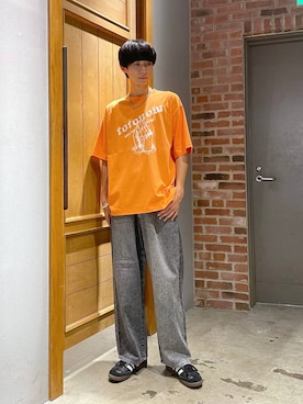 「アイテム（Tシャツ/カットソー、オレンジ系）」を使った、りょーやさん（メンズ・180cm・20代）の夏コーディネート