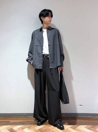 「RAGEBLUE（レイジブルー）の【LUXURY+EASY】＜イージーケア＞ CHARM DETAIL PLEATED WIDE SLACKS/ラグイージーチャーム付きタックワイドスラックス【セットアップ対応】（スラックス）」を使った、りょーやさん（メンズ・180cm）の秋コーディネート