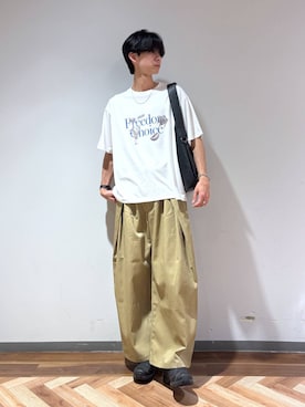 「RAGEBLUE（レイジブルー）の＜接触冷感/吸水速乾＞PHOTOGRAPHIC PRINT T-SHIRT/フォトグラフィックプリントTシャツ（Tシャツ/カットソー、ホワイト系）」を使った、りょーやさん（メンズ・180cm）の夏コーディネート