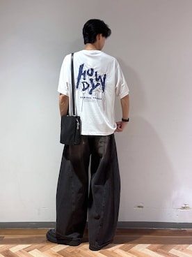 「RAGEBLUE（レイジブルー）の【接触冷感/吸水速乾】3D CORD EMBROIDERY T-SHIRT/コード刺繍Tシャツ（Tシャツ/カットソー、ホワイト系）」を使った、りょーやさん（メンズ・180cm）の夏コーディネート