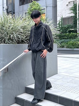 「UMBRO（アンブロ）の【umbro/アンブロ】コラボ/配色ナイロンブルゾン（ブルゾン、ブラック系）」を使った、りょーやさん（メンズ・180cm）の秋コーディネート