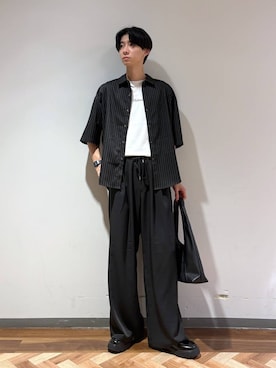 「RAGEBLUE（レイジブルー）のラバーソール/シンセティックレザーシューズ（ドレスシューズ、ブラック系）」を使った、りょーやさん（メンズ・180cm）の夏コーディネート