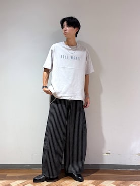 「Disney（ディズニー）のTOY STORY(トイ・ストーリー)/加工プリントTシャツ（Tシャツ/カットソー、グレー系）」を使った、りょーやさん（メンズ・180cm）の夏コーディネート