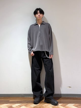 「RAGEBLUE(レイジブルー)のLOOSE NECK SHEER LONG TEE/ユルネックシアーロンT(Tシャツ/カットソー)」を使った、りょーやさん(メンズ・180cm)の秋コーディネート