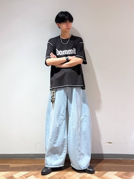 「RAGEBLUE（レイジブルー）のSynthetic Leather Classic Loafer/クラシックローファー（ローファー、ブラック系）」を使った、りょーやさん（メンズ・180cm）の夏コーディネート