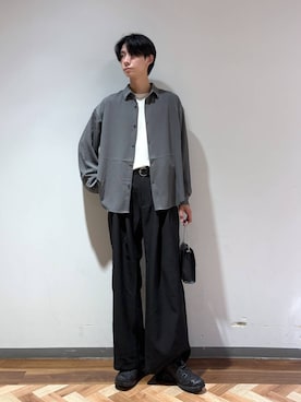 「RAGEBLUE（レイジブルー）の【LUXURY＋EASY】＜イージーケア＞TIED UP OVERSIZED DRAPE SHIRTS/ラグイージータイ付きオーバーサイズシャツ（シャツ/ブラウス、グレー系）」を使った、りょーやさん（メンズ・180cm）の秋コーディネート