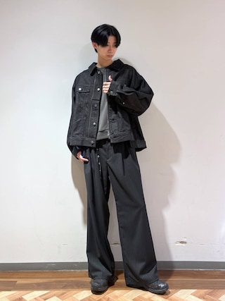 「RAGEBLUE（レイジブルー）の【接触冷感】EYELET BELT TR STRAIGHT WIDE SLACKS / アイレットベルト付き/TRワイドスラックス（スラックス）」を使った、りょーやさん（メンズ・180cm）の秋コーディネート