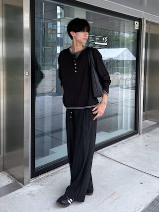 「RAGEBLUE(レイジブルー)の【接触冷感】EYELET BELT TR STRAIGHT WIDE SLACKS / アイレットベルト付き/TRワイドスラックス(スラックス)」を使った、りょーやさん(メンズ・180cm)の秋コーディネート