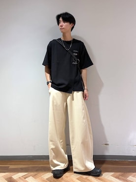 「RAGEBLUE（レイジブルー）のCurve Seam Barrel Pants/カーブシームツイルバレルパンツ（スラックス、ホワイト系）」を使った、りょーやさん（メンズ・180cm）の夏コーディネート