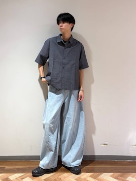 「RAGEBLUE（レイジブルー）のVintage ３D Curve Barrel Denim Pants/ヴィンテージ加工/3Dカーブバレルデニムパンツ（デニムパンツ、ブルー系）」を使った、りょーやさん（メンズ・180cm）の夏コーディネート