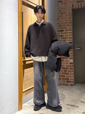 「アイテム（ポロシャツ）」を使った、りょーやさん（メンズ・180cm）の冬コーディネート