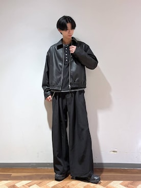 「RAGEBLUE（レイジブルー）のSYNTHETIC LEATHER DOUBLE ZIP COMPACT BLOUSON/シンセティックレザーダブルジップコンパクトブルゾン（ブルゾン、ブラック系）」を使った、りょーやさん（メンズ・180cm）の秋コーディネート