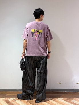「RAGEBLUE（レイジブルー）のSMART INTUCK WIDE CHINO SLACKS/スマートインタックワイドチノスラックス（スラックス、ブラック系）」を使った、りょーやさん（メンズ・180cm）の夏コーディネート